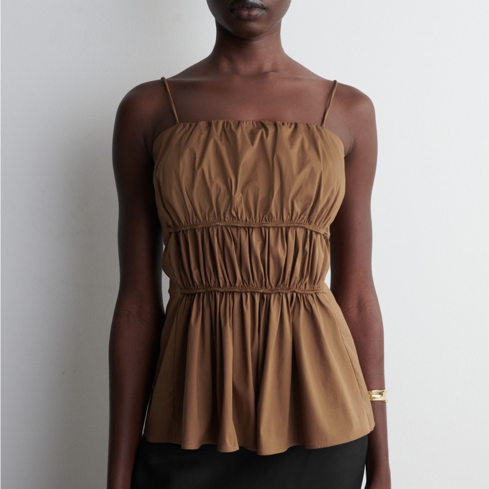 COS Brown Ruched Smocked Camisole